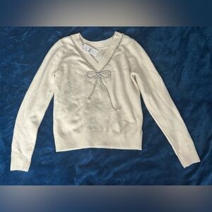 LOFT Ivory V-Neck Sweater with Chain Detail NWT - XXX